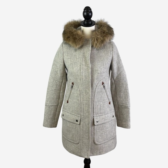 J Crew Chateau Parka Coat Italian Stadium-Cloth Wool Sz 00 Heather Dusk J5488 - Picture 1 of 14